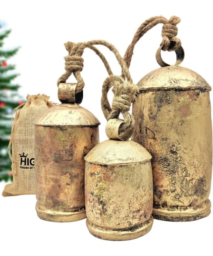 HIGHBIX Set of 3 Giant Harmony Cow Bells Large Vintage Handmade Rustic Lucky Christmas Bells On Rope | Save 33% - Rajasthan Living