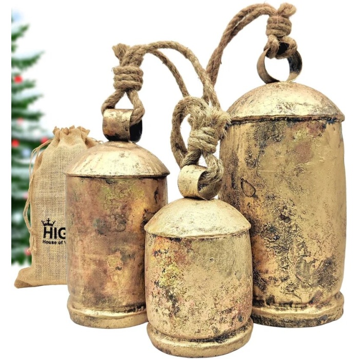 HIGHBIX Set of 3 Giant Harmony Cow Bells Large Vintage Handmade Rustic Lucky Christmas Bells On Rope | Save 33% - Rajasthan Living 5