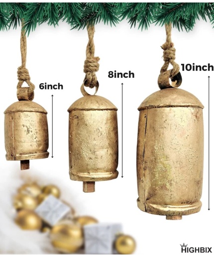 HIGHBIX Set of 3 Giant Harmony Cow Bells Large Vintage Handmade Rustic Lucky Christmas Bells On Rope | Save 33% - Rajasthan Living 3