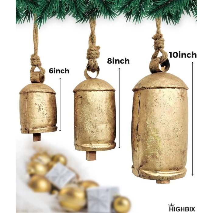 HIGHBIX Set of 3 Giant Harmony Cow Bells Large Vintage Handmade Rustic Lucky Christmas Bells On Rope | Save 33% - Rajasthan Living 6
