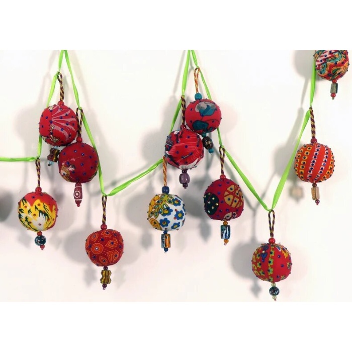 CHRISTMAS wreath large fabric balls hand made oink and multicolored with wooden and glass beads | Save 33% - Rajasthan Living 13