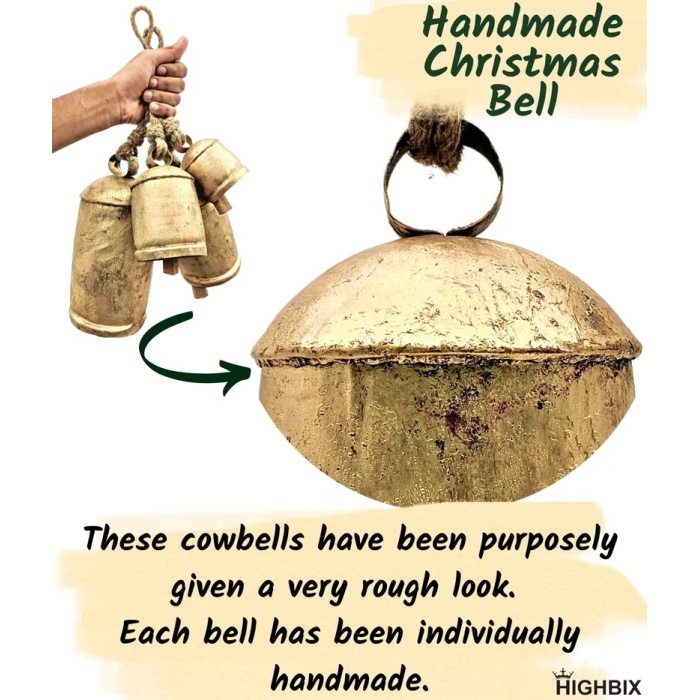 HIGHBIX Set of 3 Giant Harmony Cow Bells Large Vintage Handmade Rustic Lucky Christmas Bells On Rope | Save 33% - Rajasthan Living 8