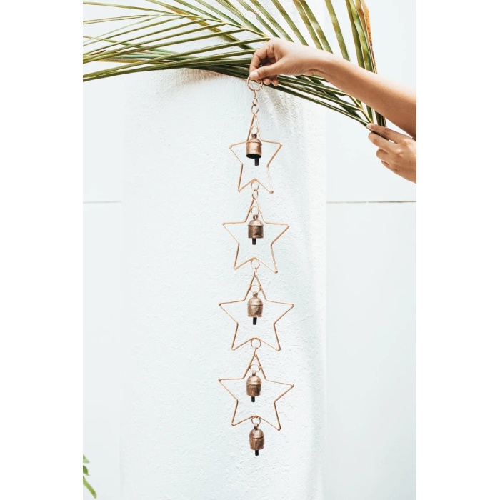 Metal wall hanging long star shaped wind chimes for home decor, farmhouse decoration, wall art, christmas decor | Save 33% - Rajasthan Living 6