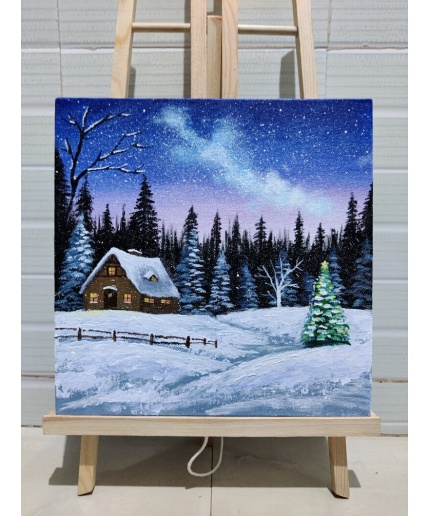 Christmas winter scene | Acrylic painting | Christmas art | winter art | wall art | Christmas gift | Original painting | Christmas decor | Save 33% - Rajasthan Living 3