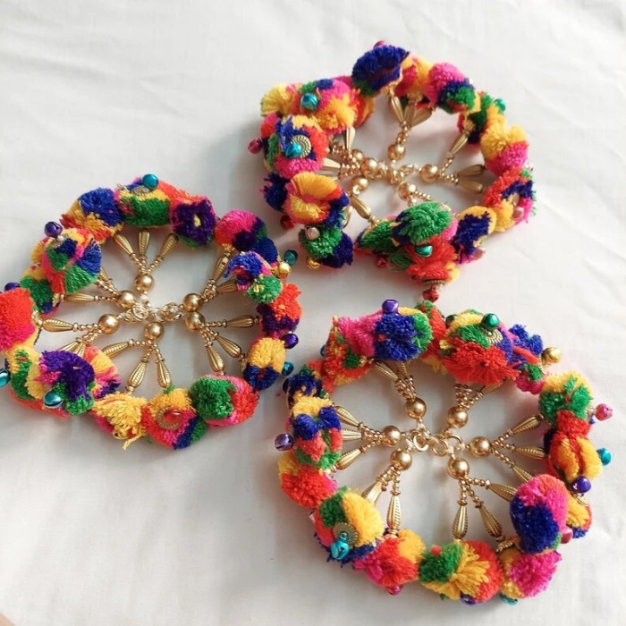Pair of Boho Multicolor with sound Bell Pom Pom Tassels, Festiv Christmas Decoration home decor, Jacket Accesories, Lehenga Jewellery making | Save 33% - Rajasthan Living 6