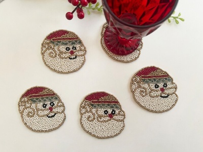 Set of 6 Christmas Santa coasters, drink beaded coasters, gift for her, housewarming gif | Save 33% - Rajasthan Living 12