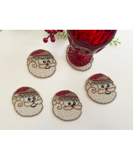 Set of 6 Christmas Santa coasters, drink beaded coasters, gift for her, housewarming gif | Save 33% - Rajasthan Living 3