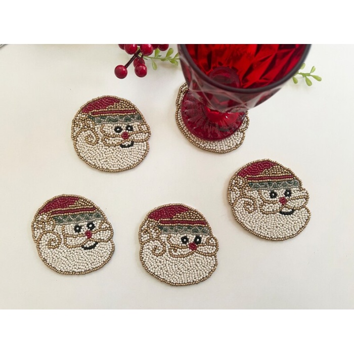 Set of 6 Christmas Santa coasters, drink beaded coasters, gift for her, housewarming gif | Save 33% - Rajasthan Living 6