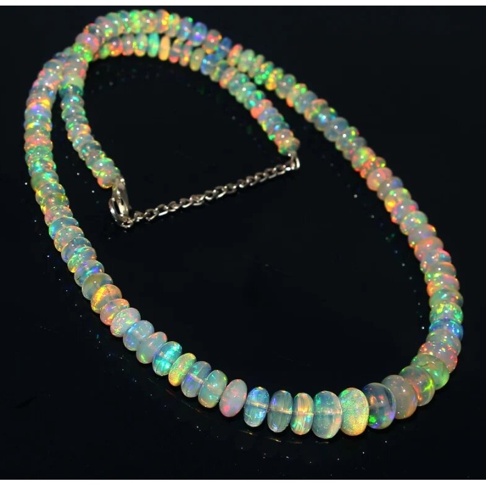 AAA Welo Fire Ethiopian Opal 3 to 8 mm Smooth Rondelle Beads Necklace | 16+2 Inches Sterling Silver Beaded Necklace CHRISTMAS OFFER | Save 33% - Rajasthan Living 6