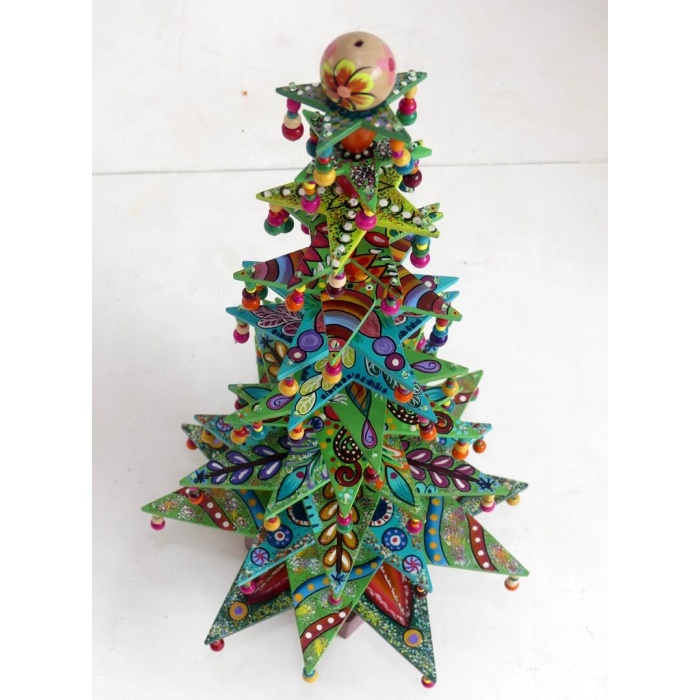 Christmas tree in round cut wood painted green and multicolored removable and reassembled at will | Save 33% - Rajasthan Living 6