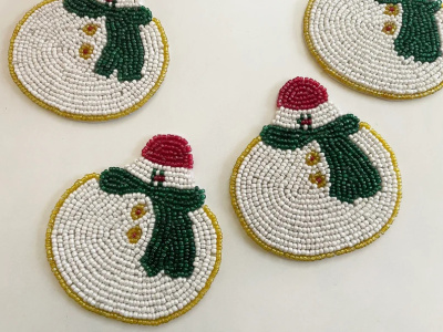Set of 6 Santa Christmas coasters, drink beaded coasters, gift for her, housewarming gift | Save 33% - Rajasthan Living 11