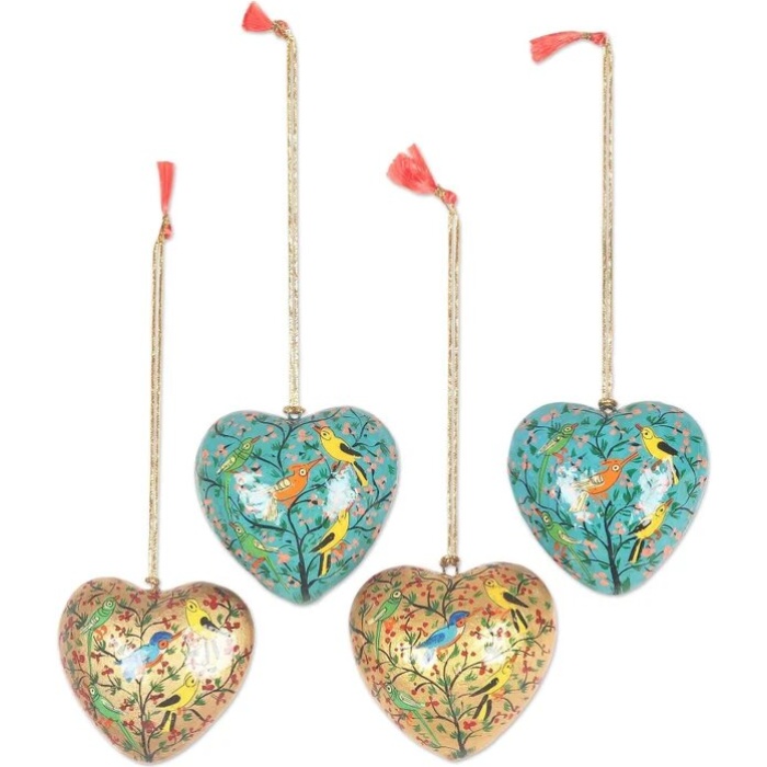 Hand painted christmas baubles, solid hanging Heart, paper mache heart ,hanging baubles, Hanging christmas Ornaments, handmade xmas heart | Save 33% - Rajasthan Living 7