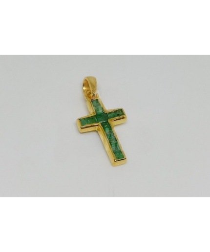 Cross 925 Sterling Silver Necklace, Gold Platted, Emerald Pendant Jesus Pendants, Christian Religious Jesus Crucifix Gift,Christmas Gift | Save 33% - Rajasthan Living 3