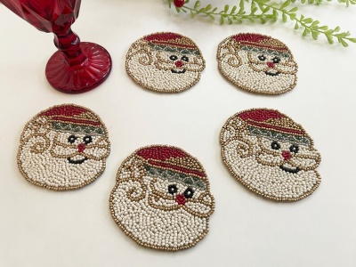 Set of 6 Christmas Santa coasters, drink beaded coasters, gift for her, housewarming gif | Save 33% - Rajasthan Living 13