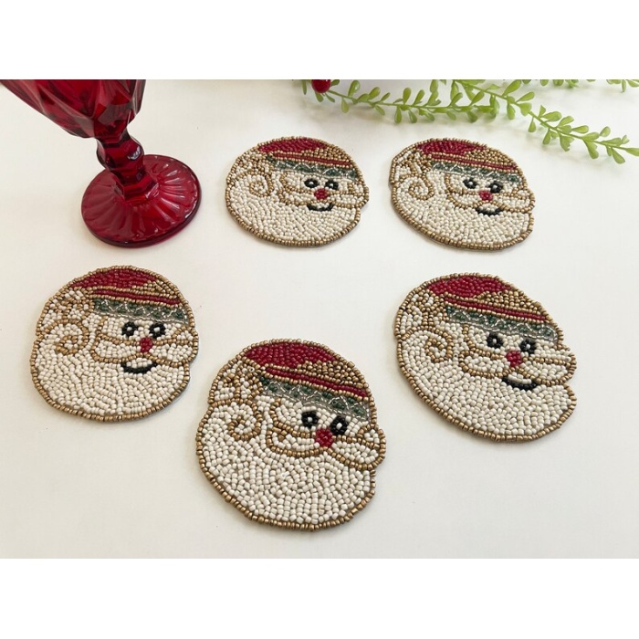 Set of 6 Christmas Santa coasters, drink beaded coasters, gift for her, housewarming gif | Save 33% - Rajasthan Living 7