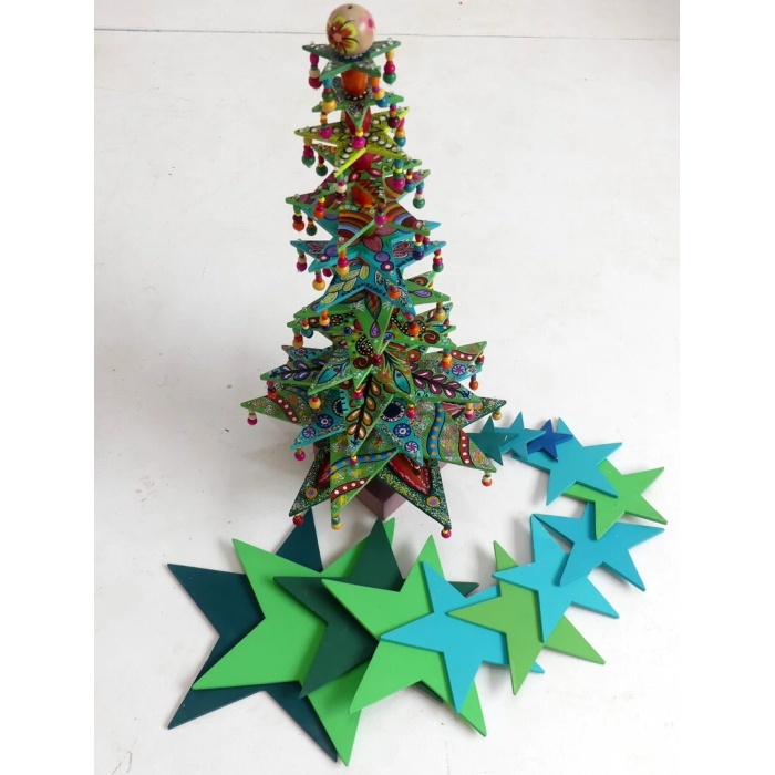 Christmas tree in round cut wood painted green and multicolored removable and reassembled at will | Save 33% - Rajasthan Living 7