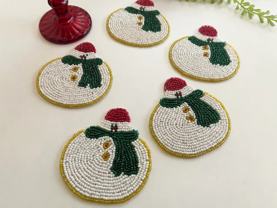Set of 6 Santa Christmas coasters, drink beaded coasters, gift for her, housewarming gift | Save 33% - Rajasthan Living 13