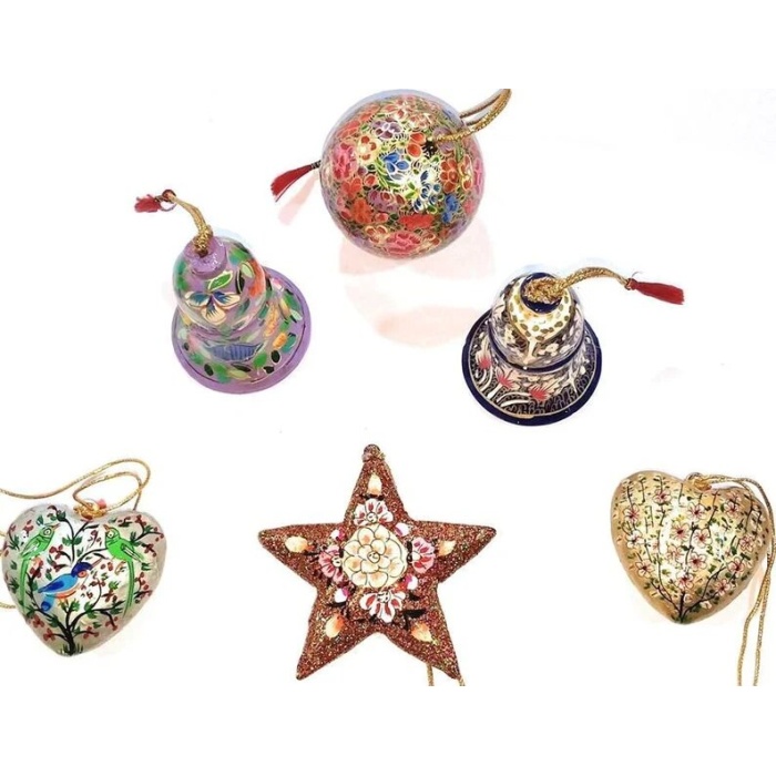 Hand painted christmas baubles, solid hanging Heart, paper mache heart ,hanging baubles, Hanging christmas Ornaments, handmade xmas heart | Save 33% - Rajasthan Living 8