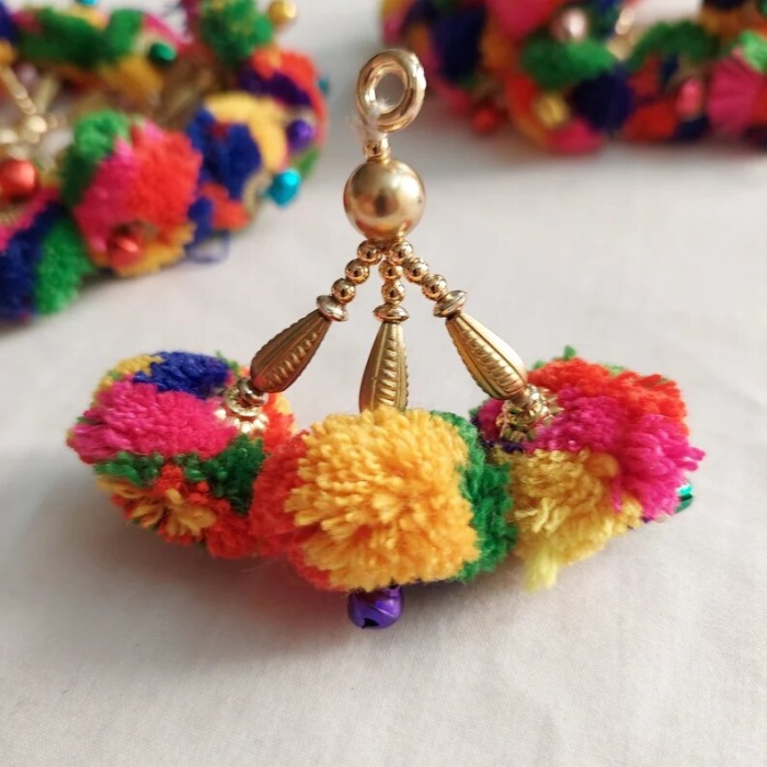 Pair of Boho Multicolor with sound Bell Pom Pom Tassels, Festiv Christmas Decoration home decor, Jacket Accesories, Lehenga Jewellery making | Save 33% - Rajasthan Living 8