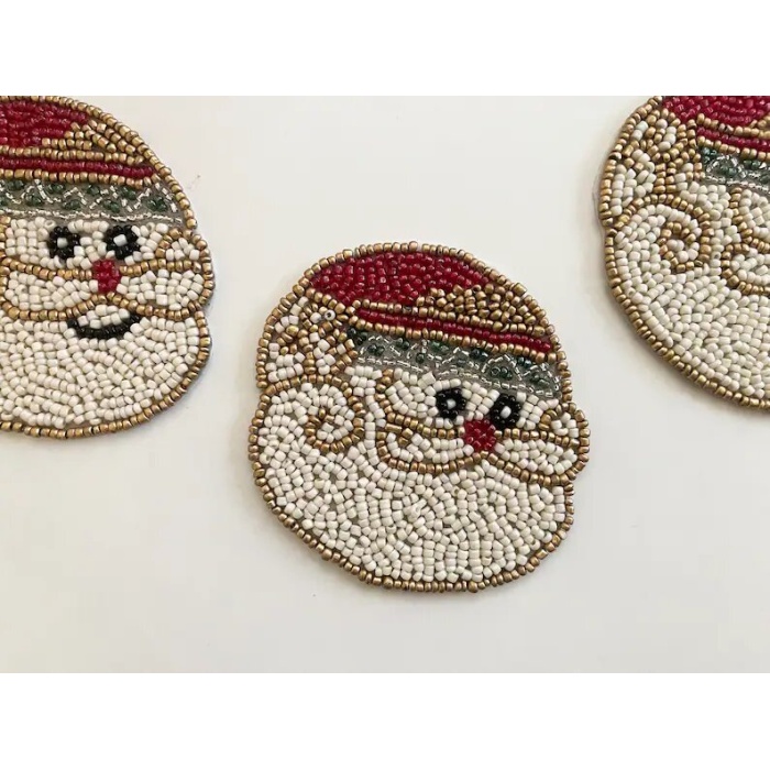 Set of 6 Christmas Santa coasters, drink beaded coasters, gift for her, housewarming gif | Save 33% - Rajasthan Living 8