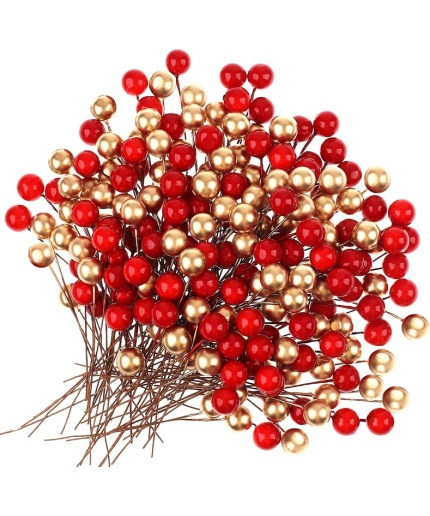 50 Pcs Red Golden Christmas Holi Berries Fruit for Christmas Xmas Tree Decoration Wreath Making DIY | Save 33% - Rajasthan Living