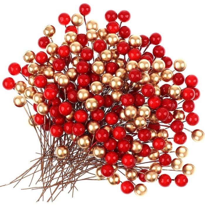 50 Pcs Red Golden Christmas Holi Berries Fruit for Christmas Xmas Tree Decoration Wreath Making DIY | Save 33% - Rajasthan Living 5