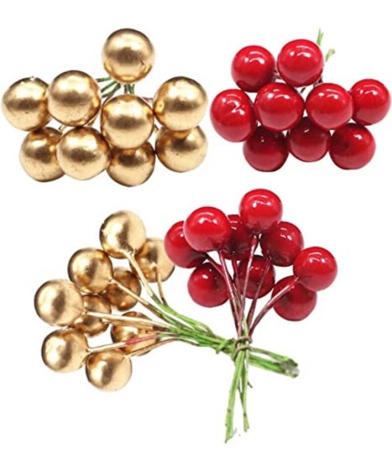 50 Pcs Red Golden Christmas Holi Berries Fruit for Christmas Xmas Tree Decoration Wreath Making DIY | Save 33% - Rajasthan Living 3