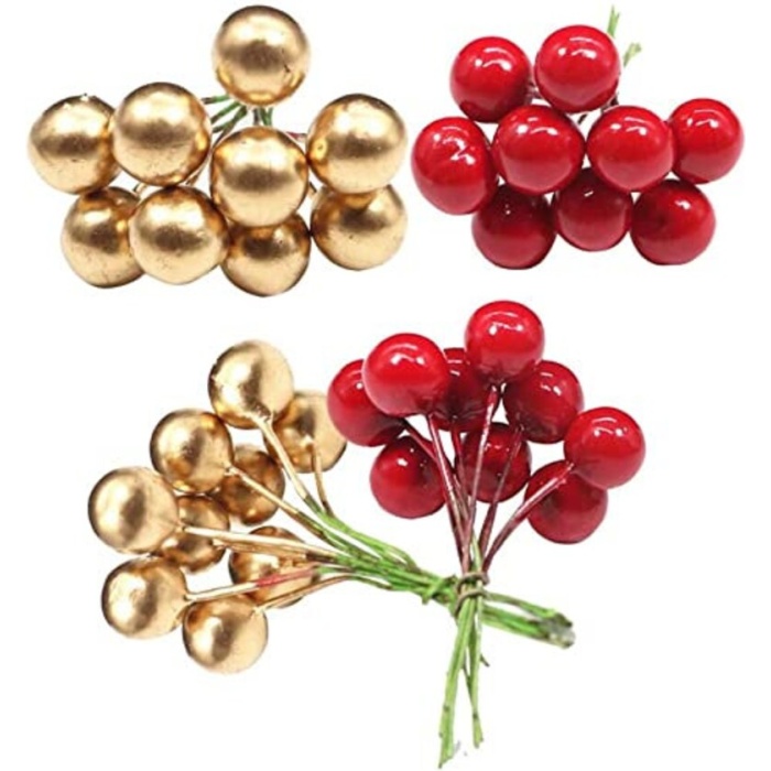 50 Pcs Red Golden Christmas Holi Berries Fruit for Christmas Xmas Tree Decoration Wreath Making DIY | Save 33% - Rajasthan Living 6