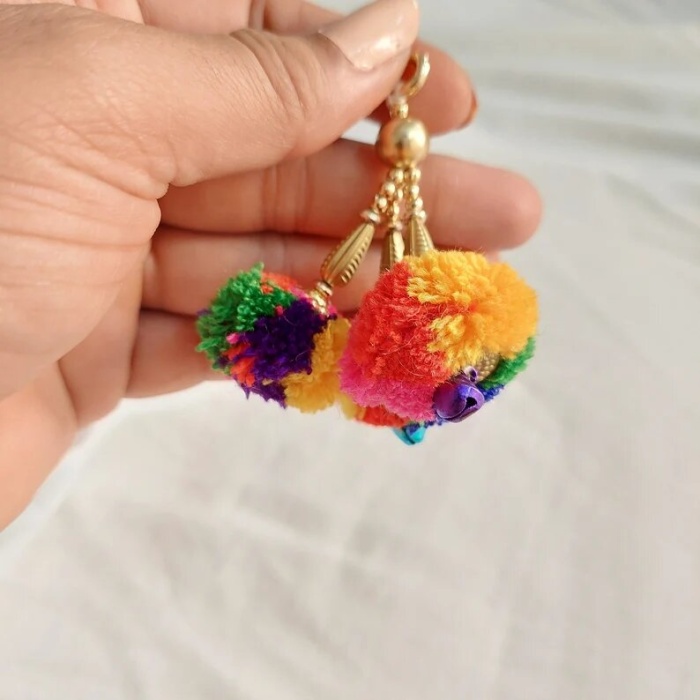 Pair of Boho Multicolor with sound Bell Pom Pom Tassels, Festiv Christmas Decoration home decor, Jacket Accesories, Lehenga Jewellery making | Save 33% - Rajasthan Living 9
