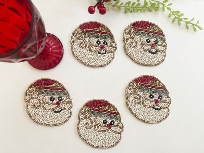 Set of 6 Christmas Santa coasters, drink beaded coasters, gift for her, housewarming gif | Save 33% - Rajasthan Living 15