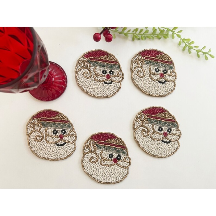 Set of 6 Christmas Santa coasters, drink beaded coasters, gift for her, housewarming gif | Save 33% - Rajasthan Living 9