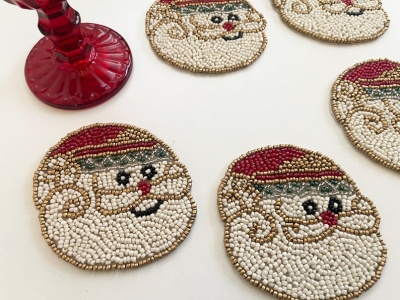 Set of 6 Christmas Santa coasters, drink beaded coasters, gift for her, housewarming gif | Save 33% - Rajasthan Living 16