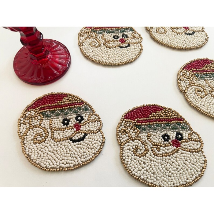 Set of 6 Christmas Santa coasters, drink beaded coasters, gift for her, housewarming gif | Save 33% - Rajasthan Living 10