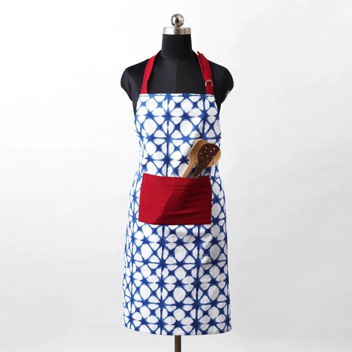 Christmas apron, blue tie dye print, kitchen accessory, size 27″X 35″ | Save 33% - Rajasthan Living 5