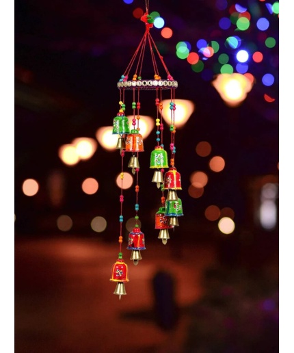 Wall decor hanging layer christmas hanging multi color bell decor wind chimes handmade new string handpainted | Save 33% - Rajasthan Living