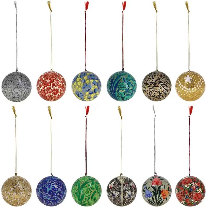 Hand painted Christmas baubles, Handmade Christmas decorations, Hand painted paper mache baubles, handmade christmas tree hanging ornaments | Save 33% - Rajasthan Living 6