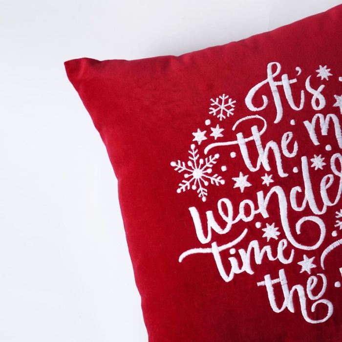 Red Christmas pillow cover in embroidered velvet | Save 33% - Rajasthan Living 7