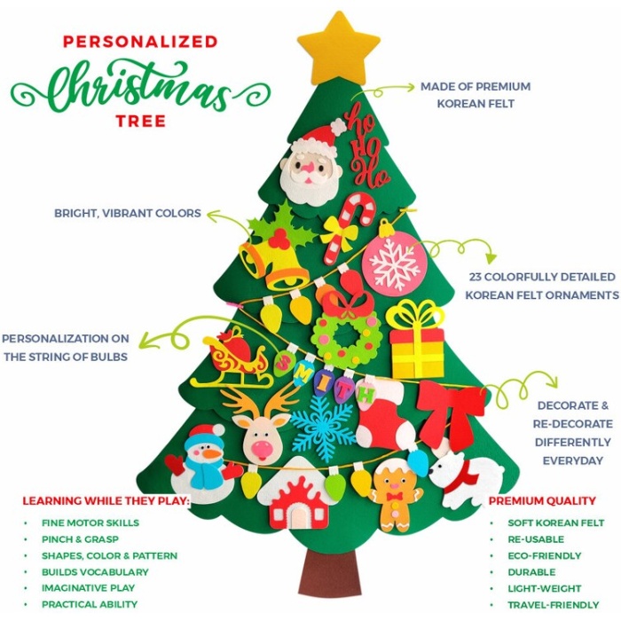 Personalized Felt Christmas Tree, Felt Ornaments, Christmas Ornaments, Kids Christmas Tree, Christmas Activity, Christmas Decor, Felt Decor | Save 33% - Rajasthan Living 7