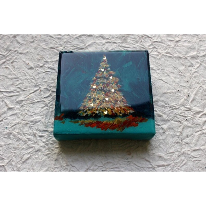 Original resin painting Christmas Tree Acrylic Painting Tree On Canvas Gift ideas Home Decor Mini Painting 4″ x 4″ by Anusha Durgadas | Save 33% - Rajasthan Living 5
