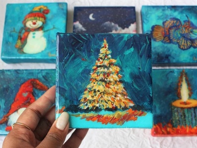 Original resin painting Christmas Tree Acrylic Painting Tree On Canvas Gift ideas Home Decor Mini Painting 4″ x 4″ by Anusha Durgadas | Save 33% - Rajasthan Living 11