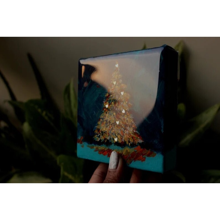 Original resin painting Christmas Tree Acrylic Painting Tree On Canvas Gift ideas Home Decor Mini Painting 4″ x 4″ by Anusha Durgadas | Save 33% - Rajasthan Living 7