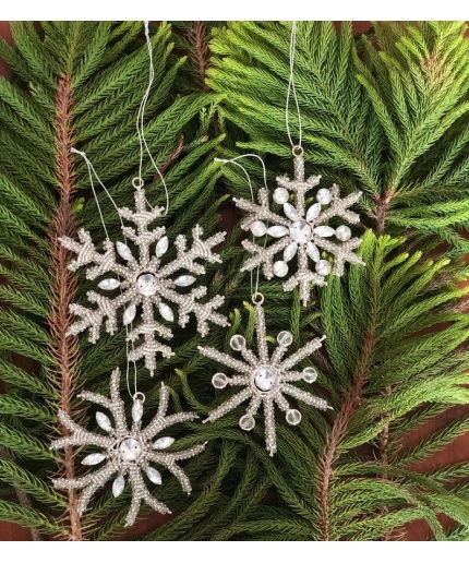 Silver Christmas Snowflake Hanging, Set of 4, Christmas Decorative, Xmas Hanging, Tree Ornaments, Window Decor, Winter Outdoor Decorations | Save 33% - Rajasthan Living