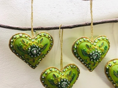Green Christmas Ornaments, Holiday Decor, Xmas Hanging, Handmade Christmas Hanging, Set of 6 Christmas Green Heart Ornaments Gift Set | Save 33% - Rajasthan Living 17
