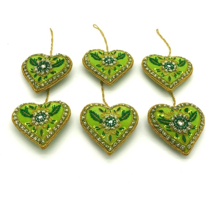 Green Christmas Ornaments, Holiday Decor, Xmas Hanging, Handmade Christmas Hanging, Set of 6 Christmas Green Heart Ornaments Gift Set | Save 33% - Rajasthan Living 11