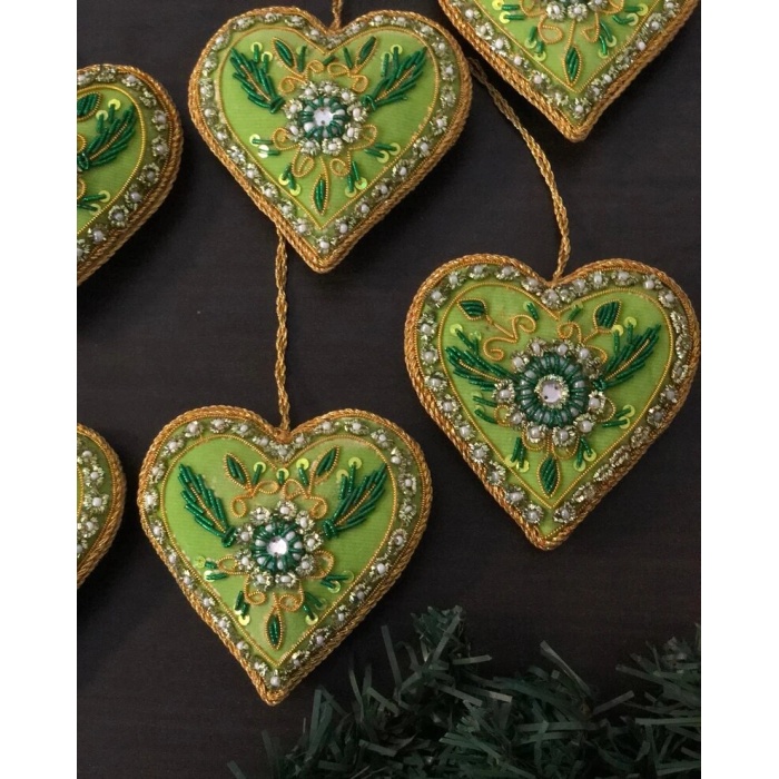 Green Christmas Ornaments, Holiday Decor, Xmas Hanging, Handmade Christmas Hanging, Set of 6 Christmas Green Heart Ornaments Gift Set | Save 33% - Rajasthan Living 12