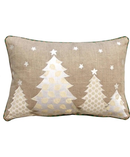 Christmas linen pillow cover, christmas trees, Indian brocade applique, embroidered pillow size 14″X 21″ | Save 33% - Rajasthan Living