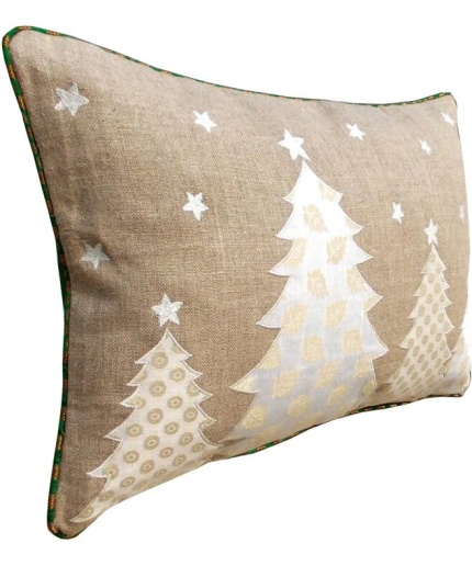 Christmas linen pillow cover, christmas trees, Indian brocade applique, embroidered pillow size 14″X 21″ | Save 33% - Rajasthan Living 3