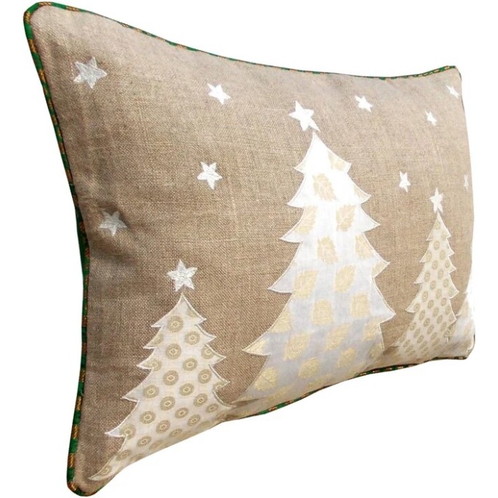 Christmas linen pillow cover, christmas trees, Indian brocade applique, embroidered pillow size 14″X 21″ | Save 33% - Rajasthan Living 6