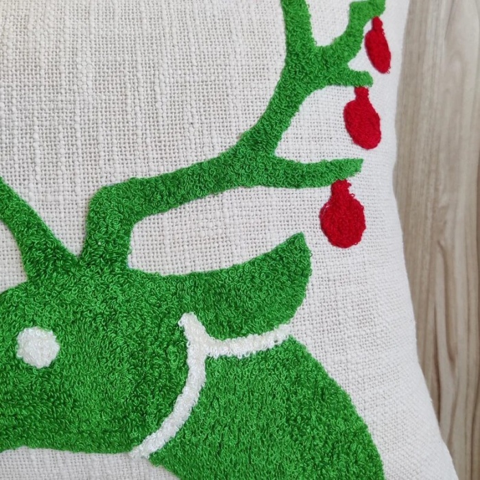 Christmas Reindeer Pillow Cover Cotton Viscose Hand Embroidered Throw Pillow Case 20×20 Cushion Cover Boho Decorative Cushion Cover | Save 33% - Rajasthan Living 7