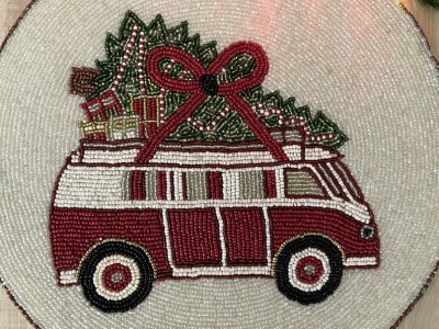 Set of 6, Christmas tree on a van, placemat, handmade beaded table mat, gift for her | Save 33% - Rajasthan Living 12